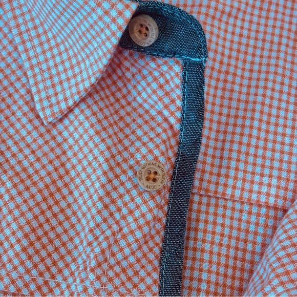 Akoo Plaid Button Up Short Sleeve Shirt Embroidered Patches Orange White XL - Picture 11 of 13